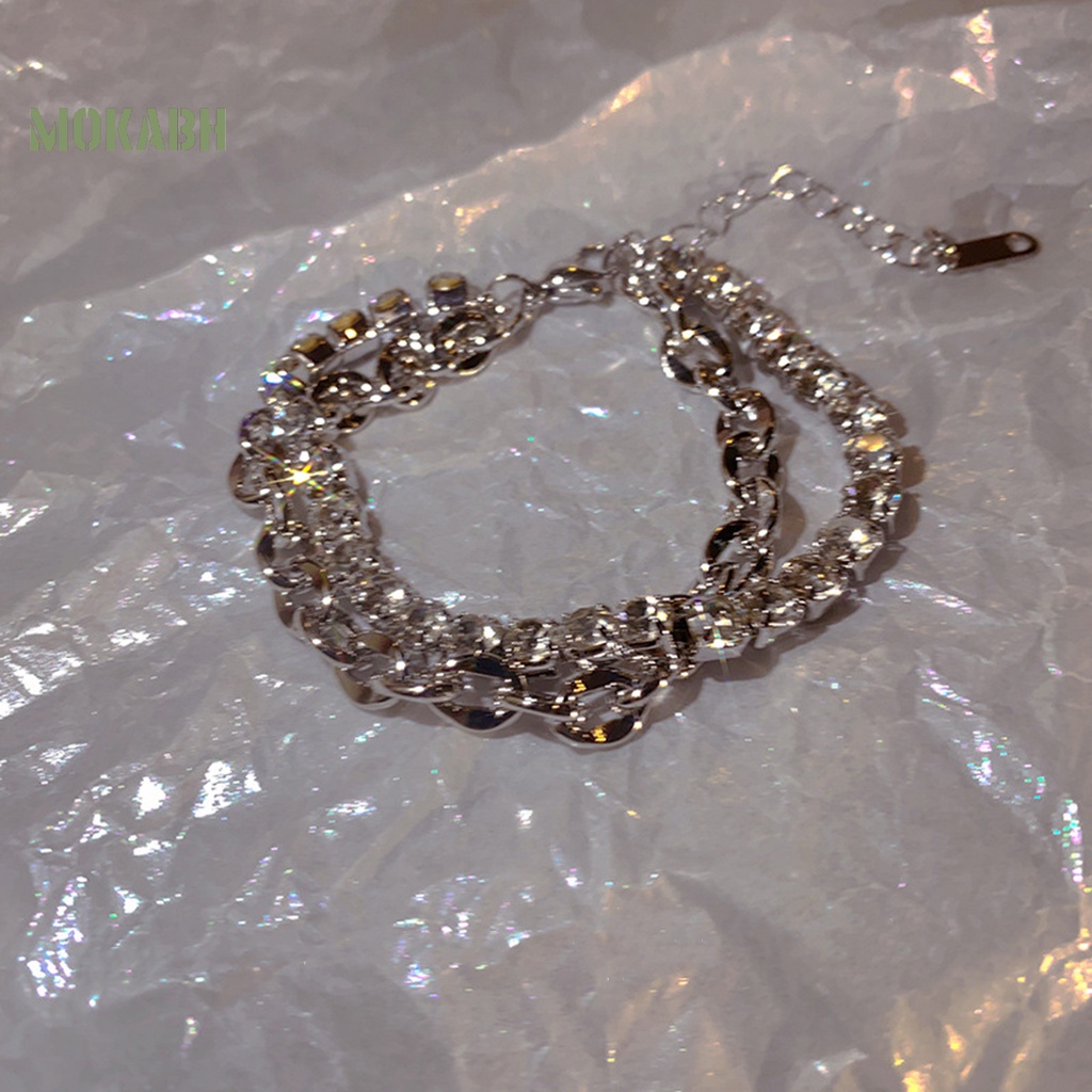 [Mới] Vòng Đeo Tay Dây Xích Hai Lớp Đính Đá Zirconia Có Thể Điều Chỉnh Trang Sức Chống Rỉ Sét