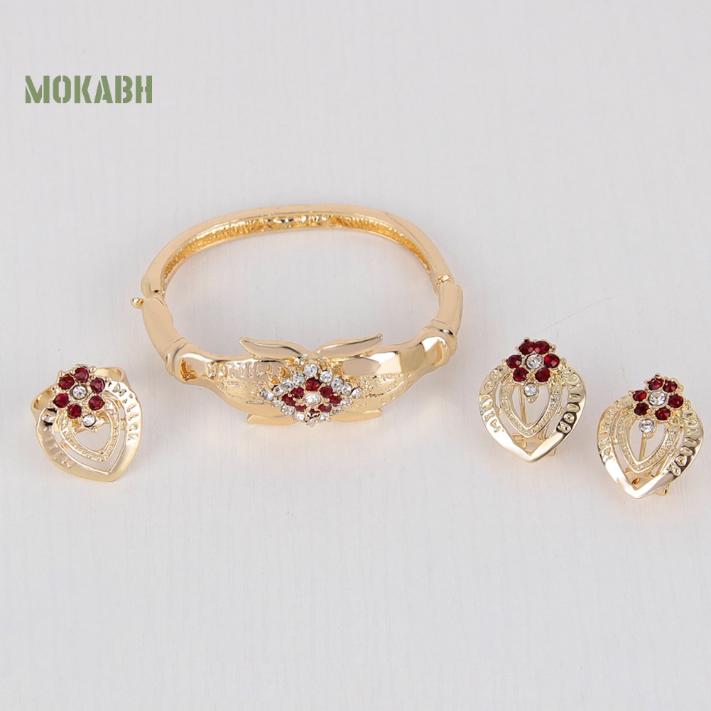 Bộ Trang Sức Vòng Cổ / Nhẫn / Bông Tai Hình Hoa Đính Đá Sang Trọng Cho Nữ