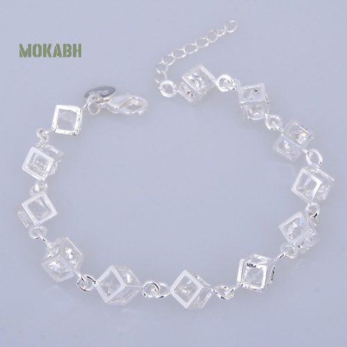 (Hot) Vòng Tay Mạ BạC ĐíNh Đá HìNh KhốI Vuông Xinh XắN