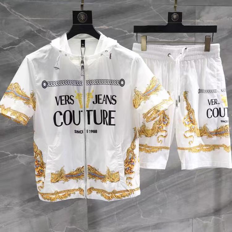 Áo Khoác Cardigan Mỏng Nhẹ Có Nón Trùm Đầu Và Quần Short Khóa Kéo In Họa Tiết Sang Trọng Nhanh Khô Thời Trang Mùa Hè Châu Âu 2023 Cho Nam