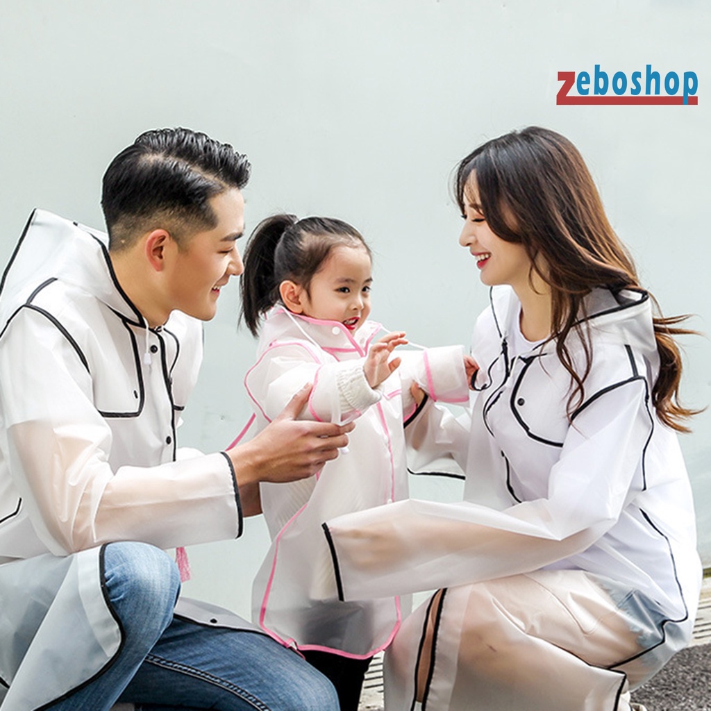 Áo Mưa EVA Trong Suốt Chống Thấm Nước Có Mũ Trùm Phối Dây Rút Tiện Lợi Dành Cho Bé