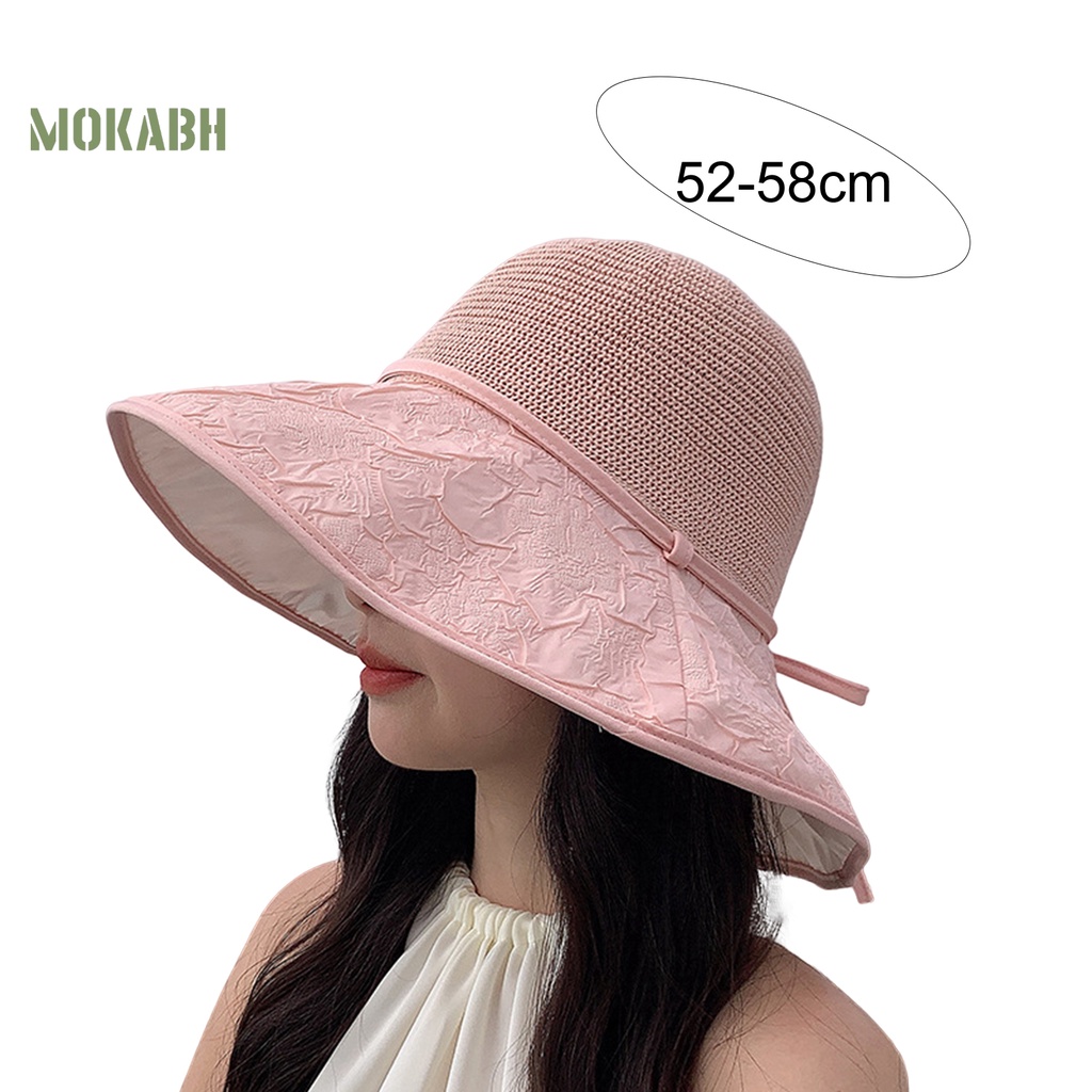 [Mok Abh] Mũ Ngư Dân Dệt Kim Vành Rộng Thắt Nơ Thoáng Khí Chống Nắng Đi Biển Mùa Hè Cho Nữ