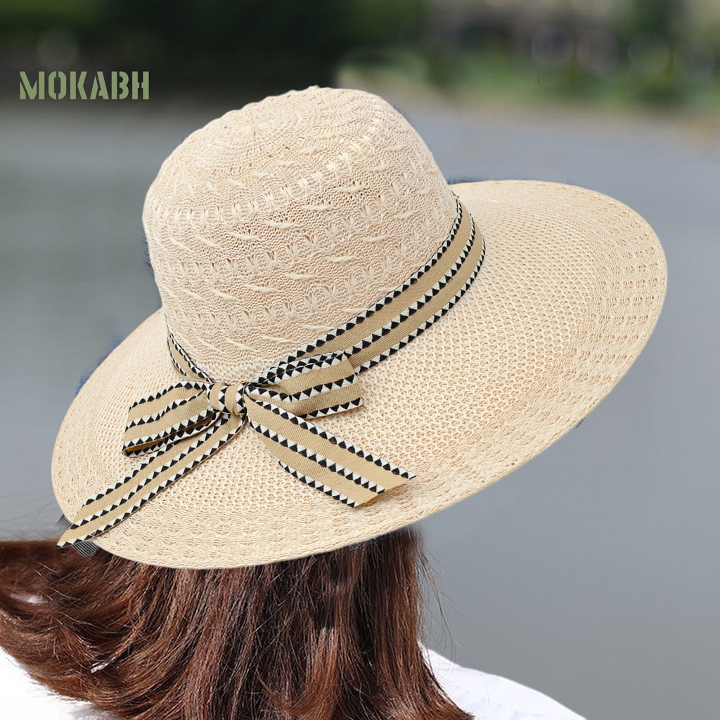 Nón Rộng Vành Thoáng Khí Đính Nơ Thời Trang Đi Biển Mùa Hè Cho Nữ