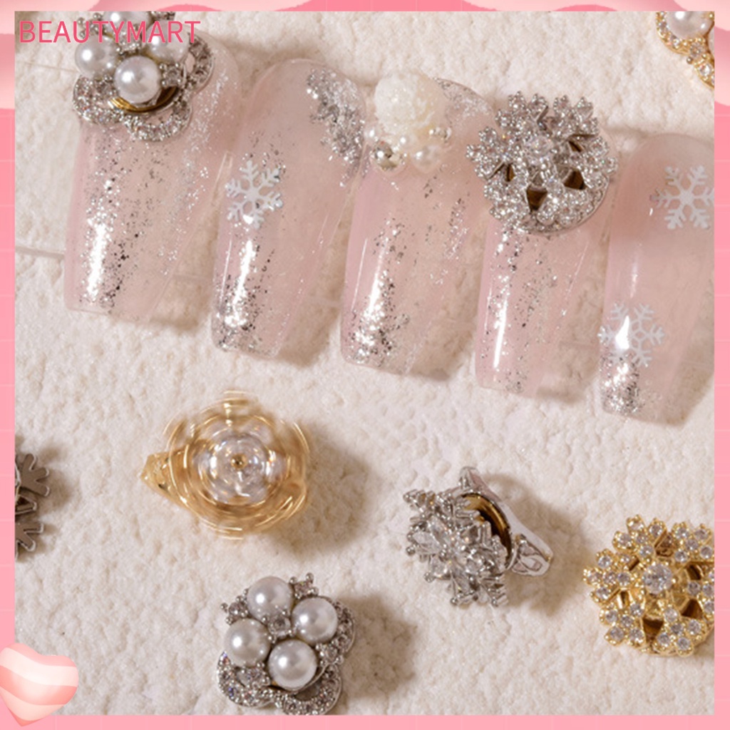Phụ Kiện Trang Trí Móng Tay Hình Bông Tuyết 3D Đính Đá Zircon / Ngọc Trai Nhân Tạo Cho Năm Mới