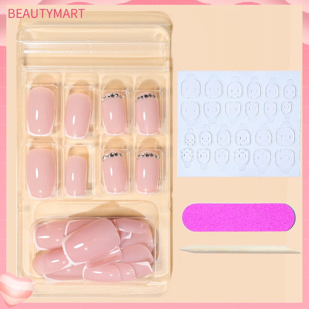 Bộ 24 Móng Tay Giả Bằng Nhựa ABS Che Phủ Toàn Diện Màu Sắc Sống Động Kèm Keo Nhấn