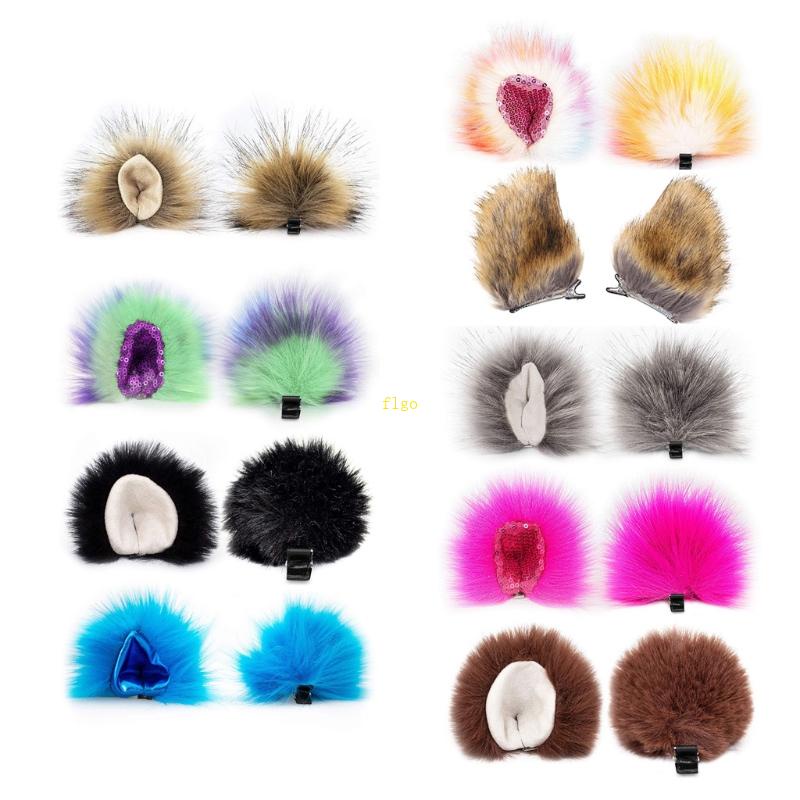 Kẹp Tóc Hình Tai Mèo Phối Lông Phong Cách Lolita Cho Nữ