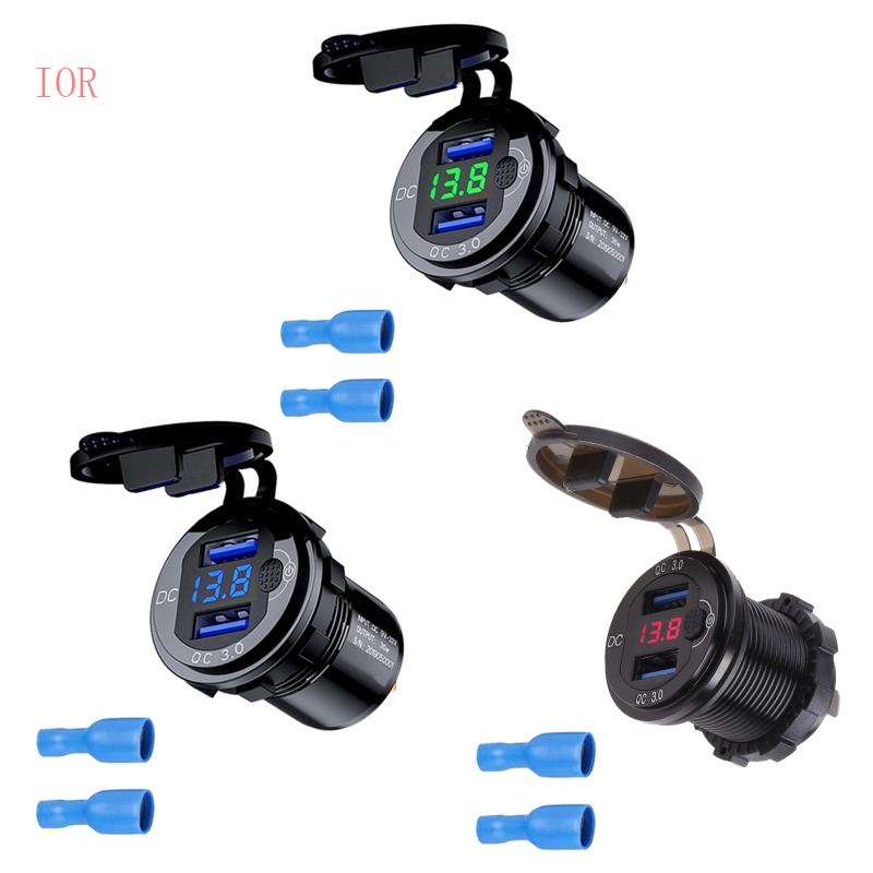 Ổ Cắm Sạc Điện Thoại Hai Cổng USB Kèm Vôn Kế Cho Xe Hơi / Tàu Thuyền RV 12-24V QC3 0