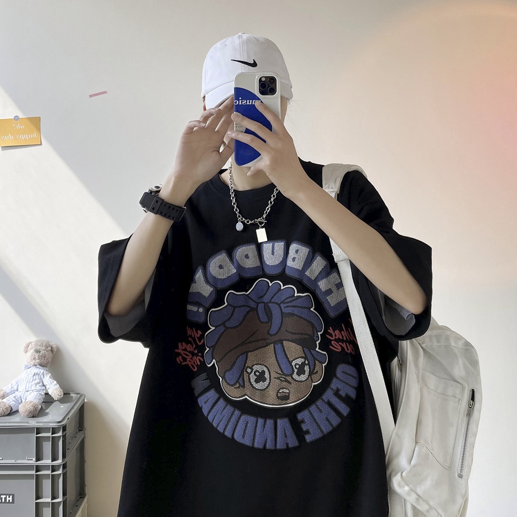 Áo phông phim hoạt hình hip-hop ngắn tay áo phông rộng tay lỡ