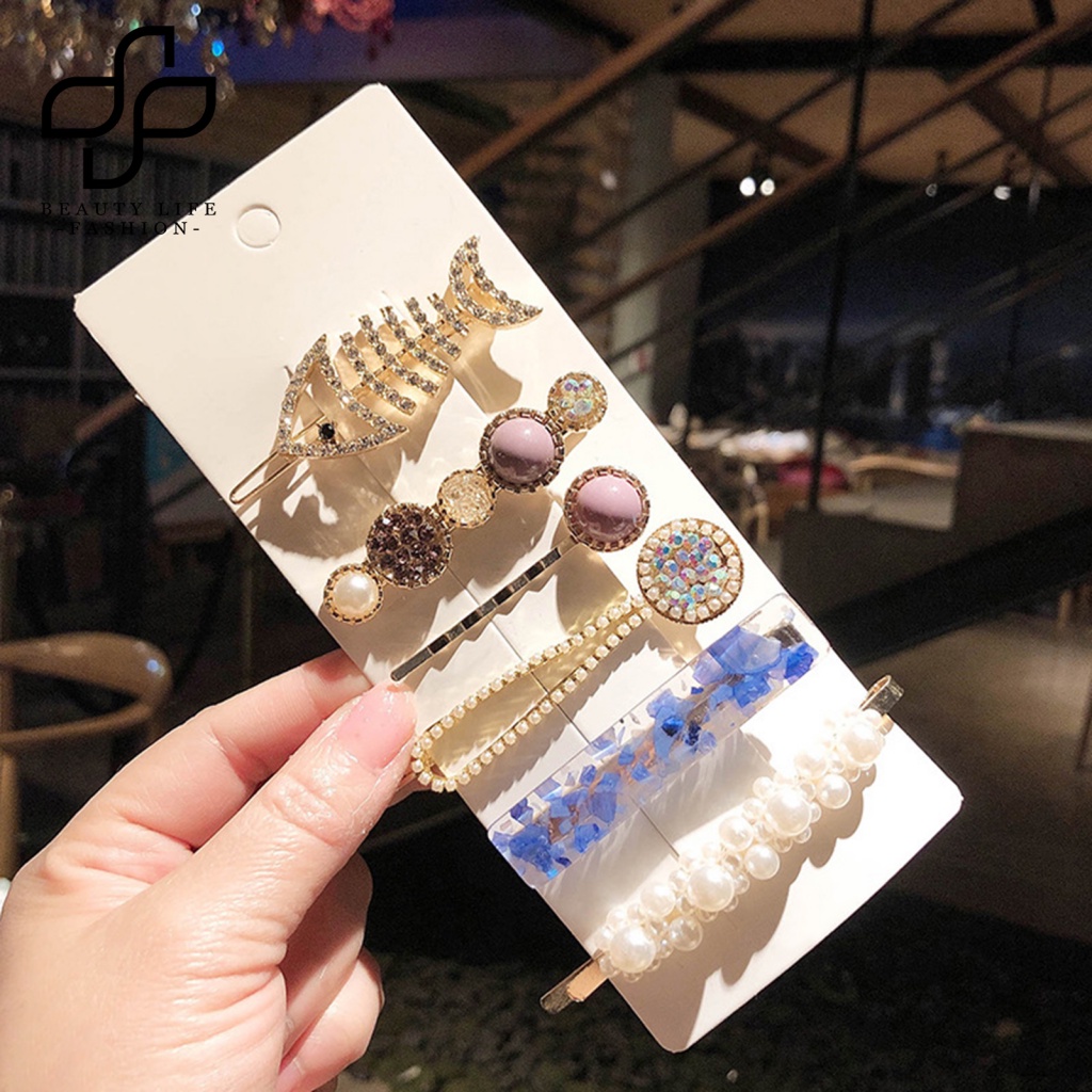 Bộ 6 / 7 / 8 Kẹp Tóc Đính Ngọc Trai Giả Thời Trang Cho Nữ