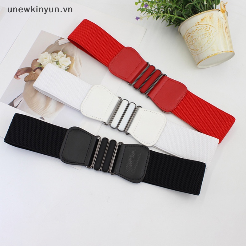 Thắt Lưng Nữ Bản Rộng Co Giãn Màu Trơn Khóa Kim Loại Thời Trang