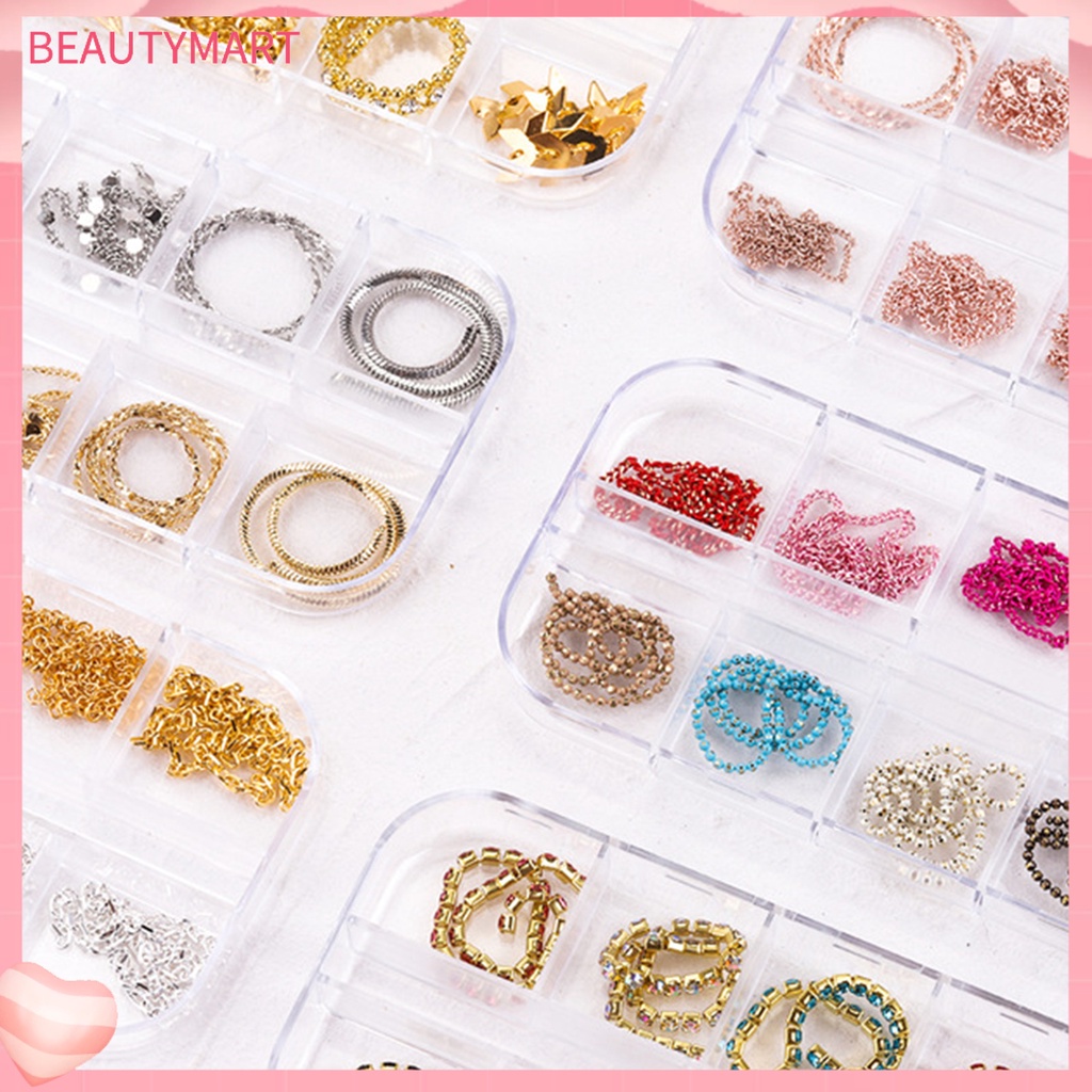 Set 12 Dây Xích Kim Loại Bản Rộng Trang Trí Móng Tay Nghệ Thuật