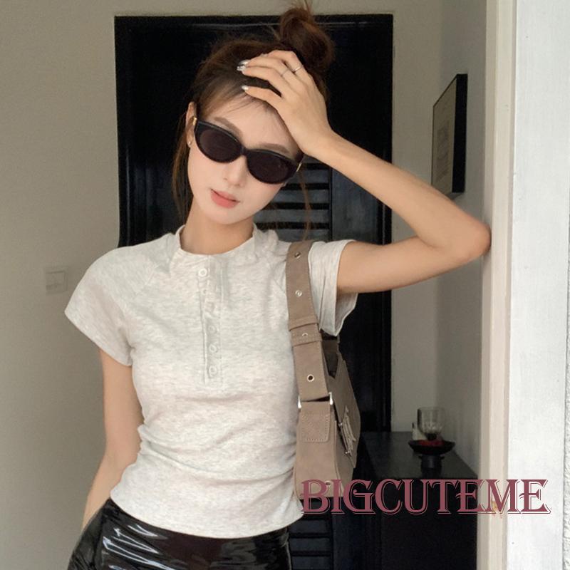 Áo Sơ Mi Tay Ngắn Màu Trơn Cài Nút Thời Trang Mùa Hè Dành Cho Nữ