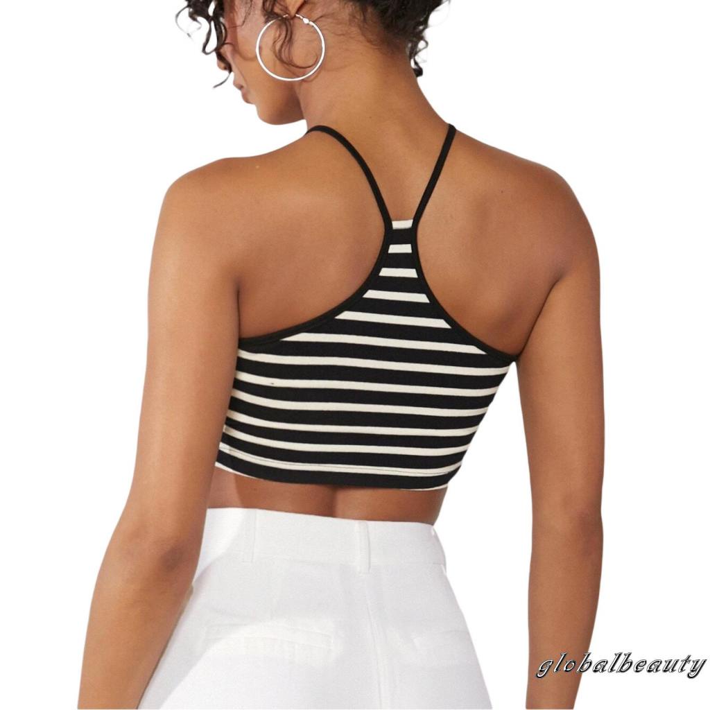 Áo Croptop Không Tay Họa Tiết Kẻ Sọc Thời Trang Mùa Hè Cho Nữ