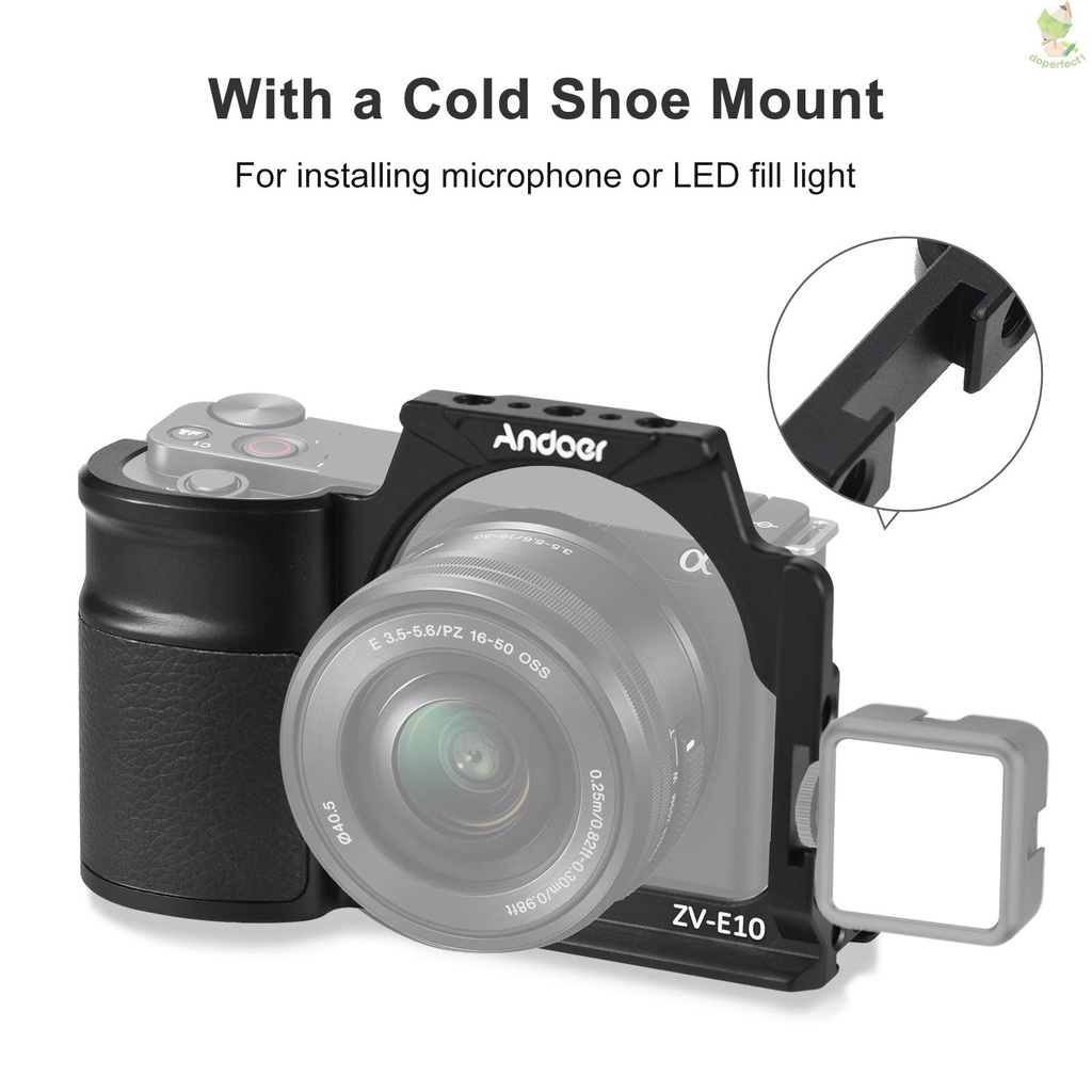 Andoer Camera Cage Aluminum Alloy Video Cage with Cold Shoe Mounts Numerous 1/4 Inch Threads Replacement for  ZV-E10 Vlo   Came-6.5