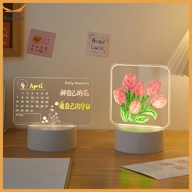 Bảng Ghi Chú Có Đèn Led Dạ Quang Trong Suốt Để Bàn Kèm Bút Tiện Dụng