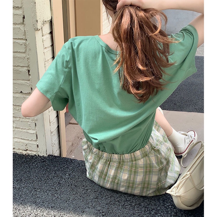 SUXI Áo Thun Ngắn Tay Dáng Rộng Màu Sắc Trơn Thời Trang Mùa Hè Hàn Quốc