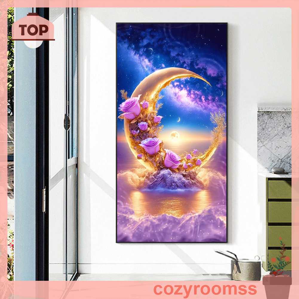 Tranh Đính Đá Kim Cương Toàn Bộ 5D DIY Hình Vẽ Trăng Hoa Hồng