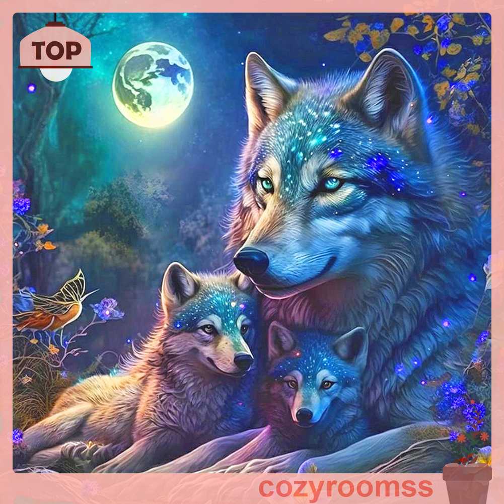 Tranh Đính Đá Kim Cương Toàn Bộ 5D DIY Hình Vẽ Sói Trang Trí Nhà Cửa