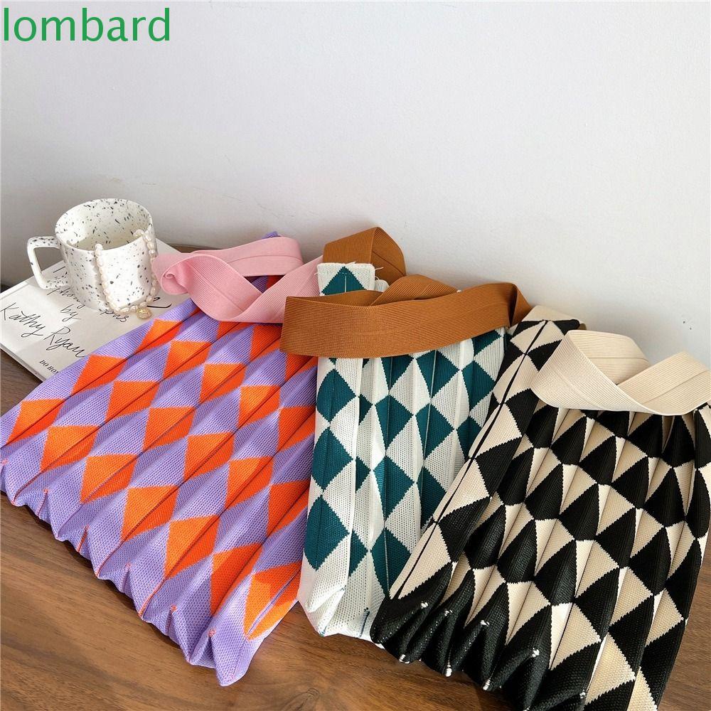 Túi Tote Đeo Vai / Xếp Ly Đan Tay Sức Chứa Lớn In Họa Tiết Hình Thoi Đơn Giản Thời Trang Mùa Hè Cho Nữ