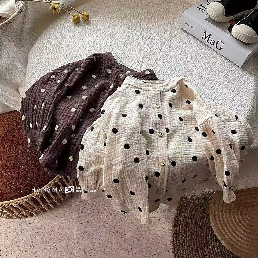 Áo Sơ Mi Tay Dài Thoải Mái Họa Tiết Chấm Bi Xinh Xắn Cho Bé Trai Gái