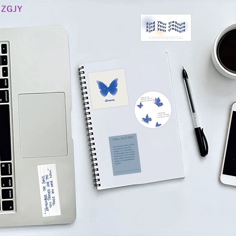 Set 57 Miếng Dán Trang Trí Laptop / Vali Họa Tiết Graffiti Màu Xanh Dương Mới