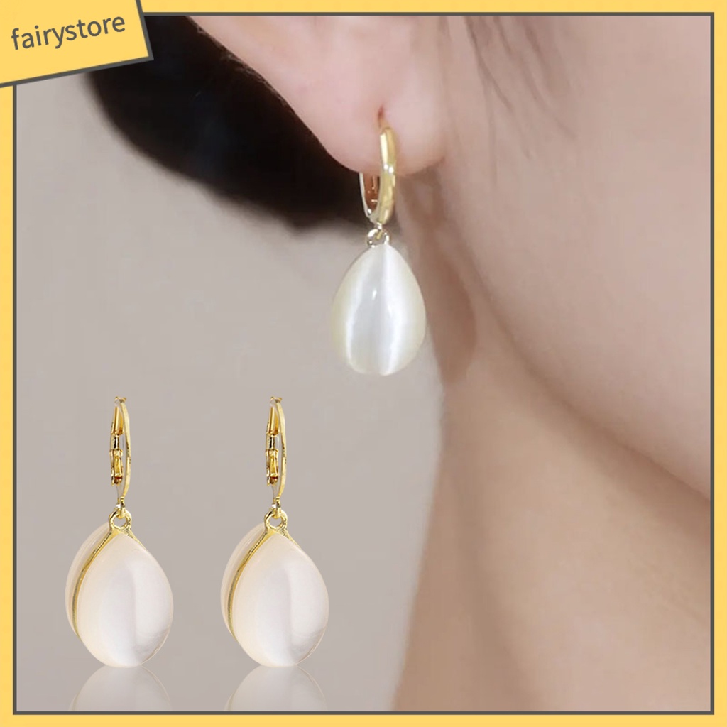 1 Đôi Bông Tai Hình Giọt Nước Đính Đá Mắt Mèo Giả Phong Cách Cổ Điển