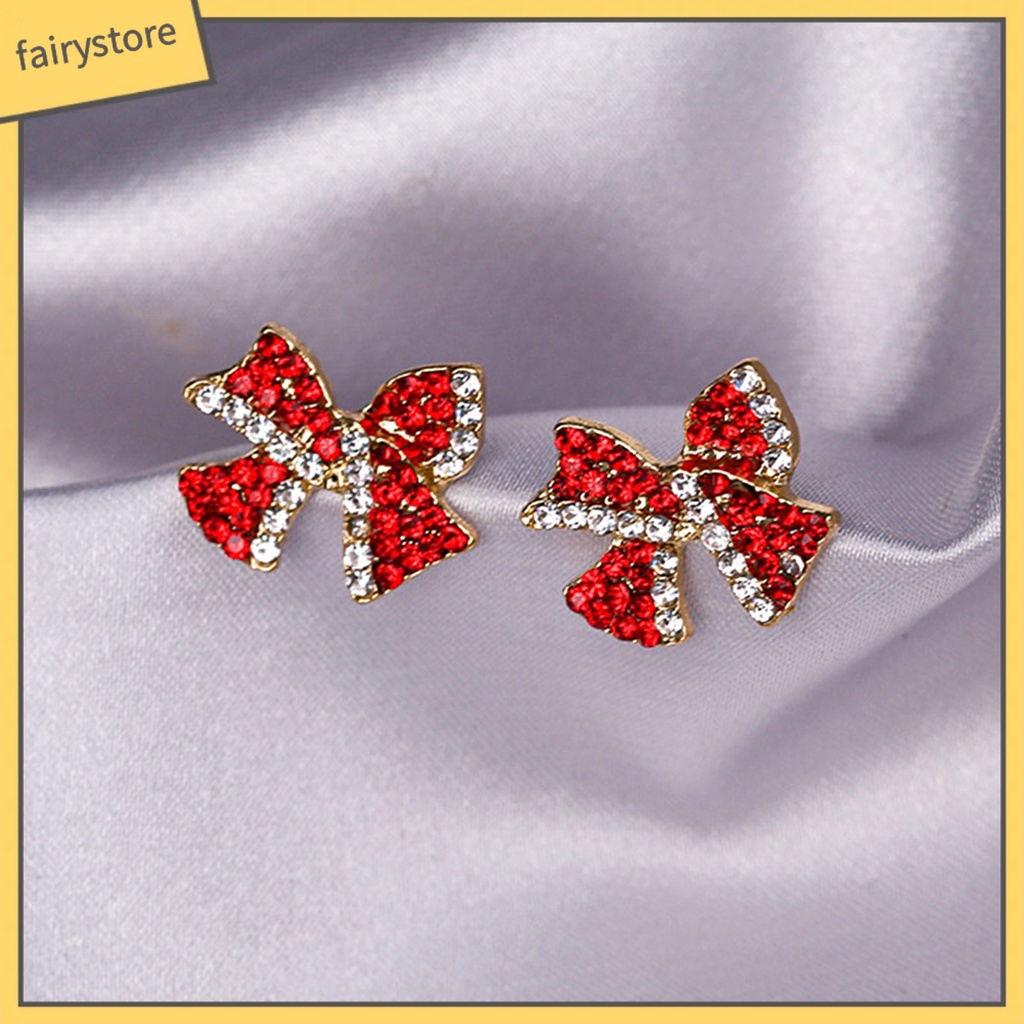 1 Đôi Bông Tai Hình Nơ Đính Đá Ngọt Ngào Dành Cho Nữ