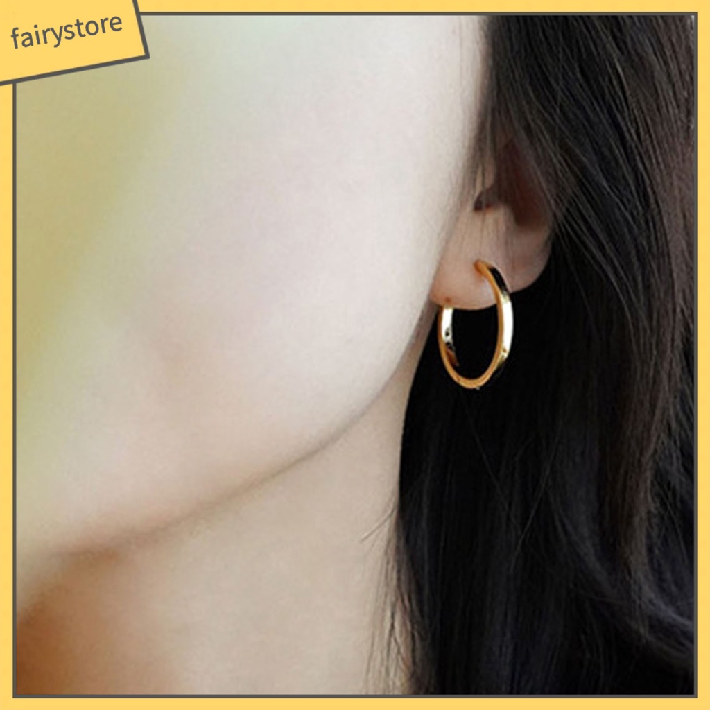 1 Đôi Bông Tai Hình Tròn Bề Mặt Mịn Thời Trang Dành Cho Nữ