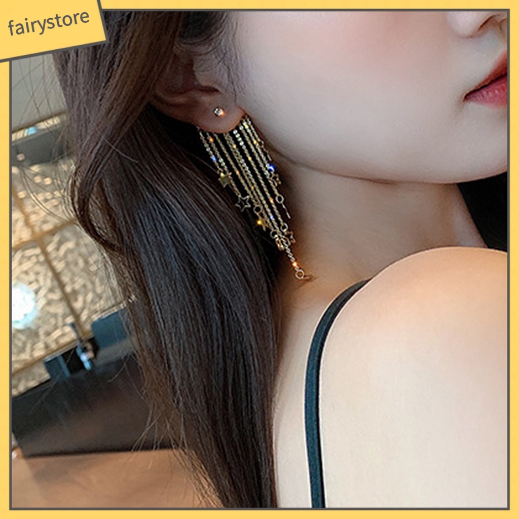 1 Cặp Bông Tai Hình Ngôi Sao Năm Cánh Dát Đá Hình Học Dát Thả Hàng Ngày [FRO] [FRO] 1 Cặp Bông Tai Hình Học