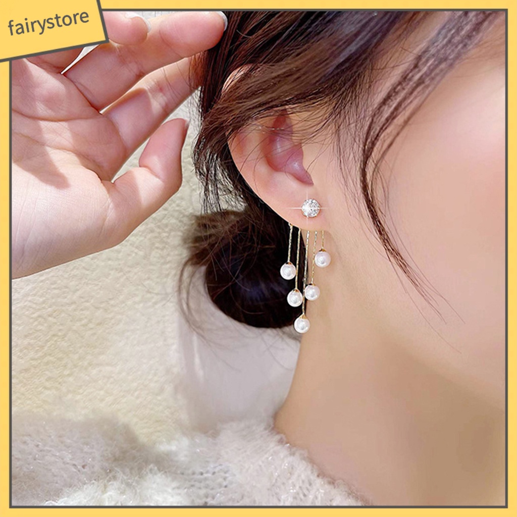 1 Đôi Bông Tai Treo Đính Ngọc Trai Giả Lấp Lánh Thời Trang Cao Cấp