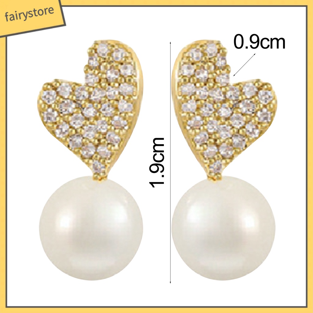 1 Đôi Bông Tai Hình Trái Tim Đính Ngọc Trai Giả Phong Cách Pháp Cổ Điển