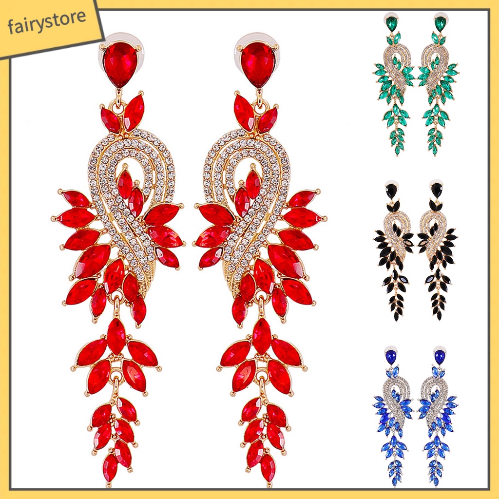 1 Đôi Bông Tai Hình Học Dáng Dài Đính Pha Lê Trang Nhã Dành Cho Cô Dâu