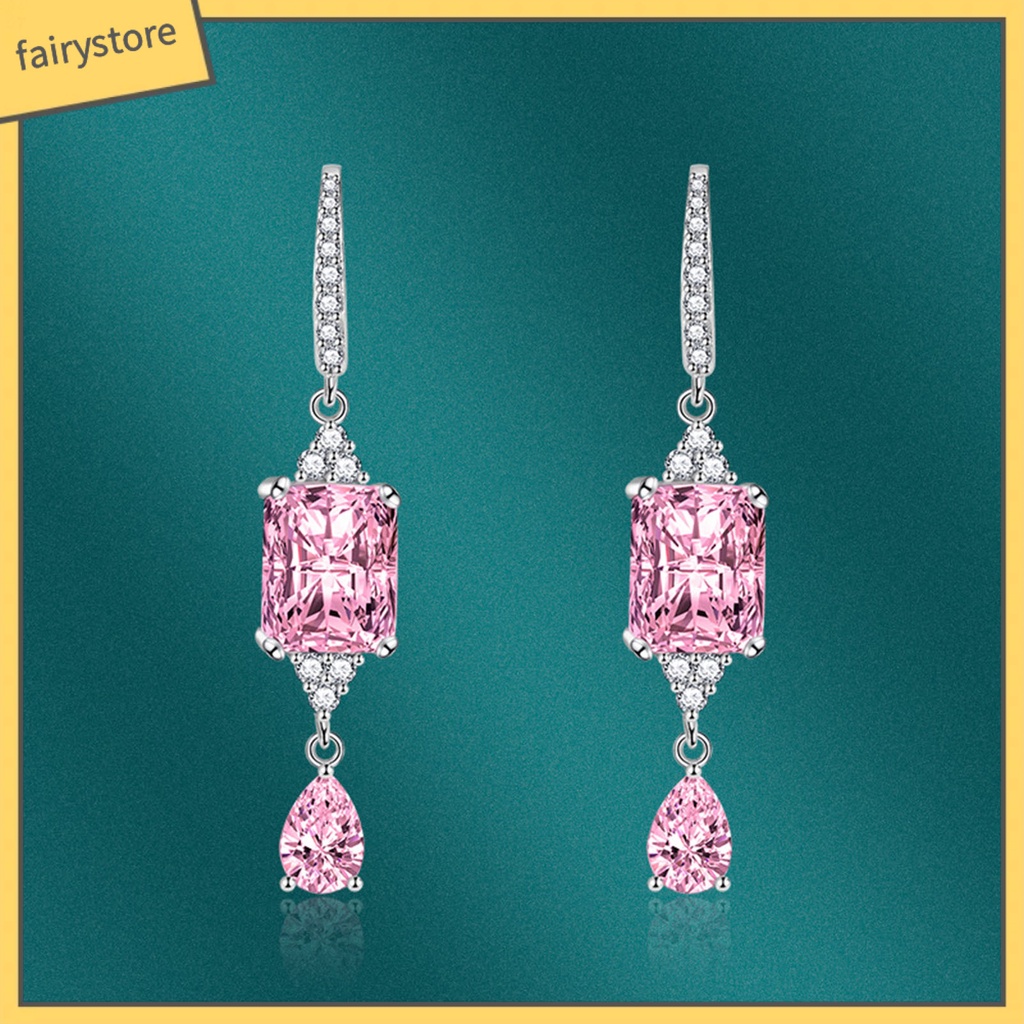 1 Đôi Bông Tai Móc Hình Giọt Nước Đính Đá Phong Cách Vintage