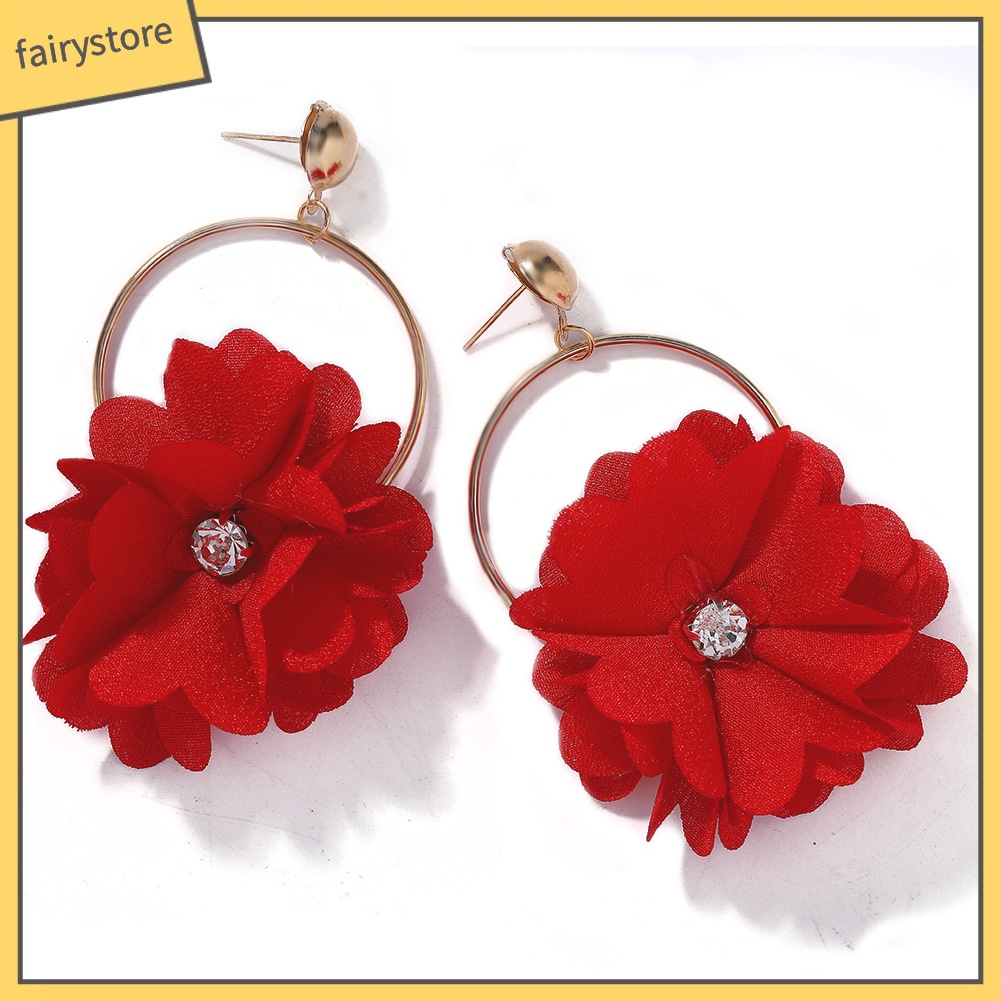 Bông Tai Dáng Dài Hình Tròn Đính Đá Hình Hoa Thời Trang Cho Nữ