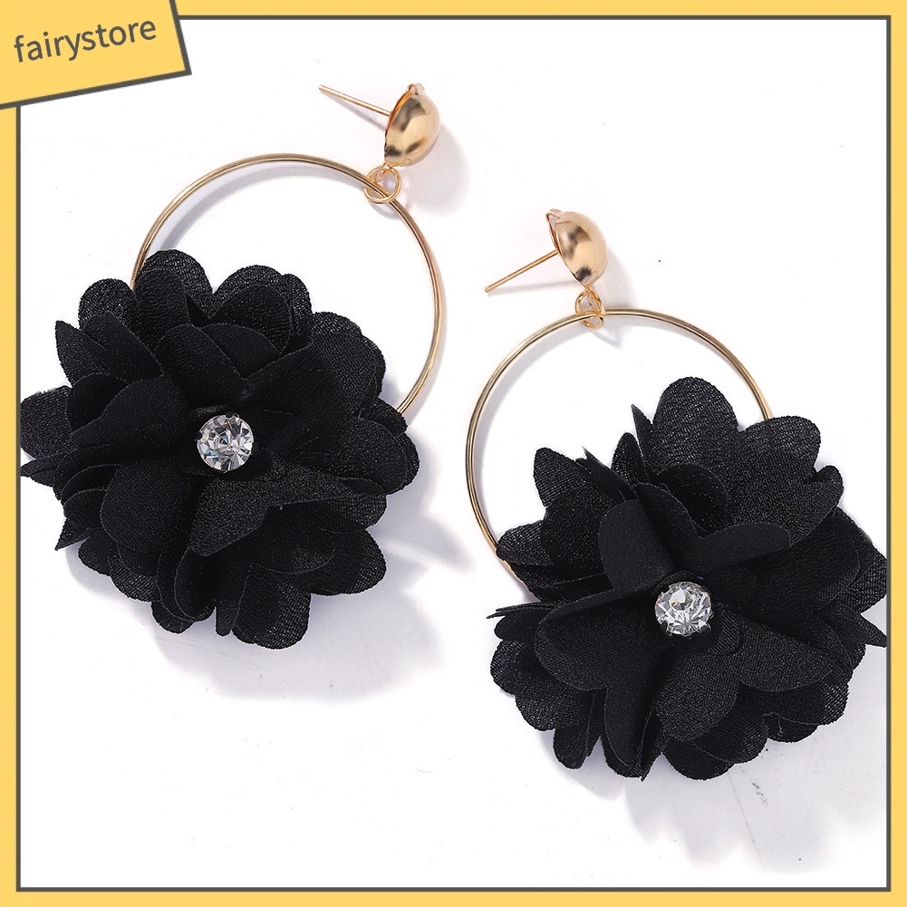 Bông Tai Dáng Dài Hình Tròn Đính Đá Hình Hoa Thời Trang Cho Nữ