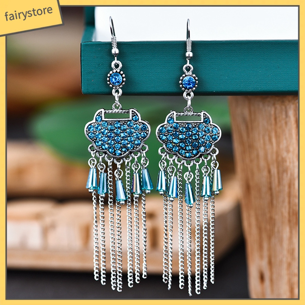 [FRO] Set 2 Bông Tai Dáng Dài Bằng Hợp Kim Dát Đá Cổ Điển Dễ Phối Đồ Dành Cho Nữ