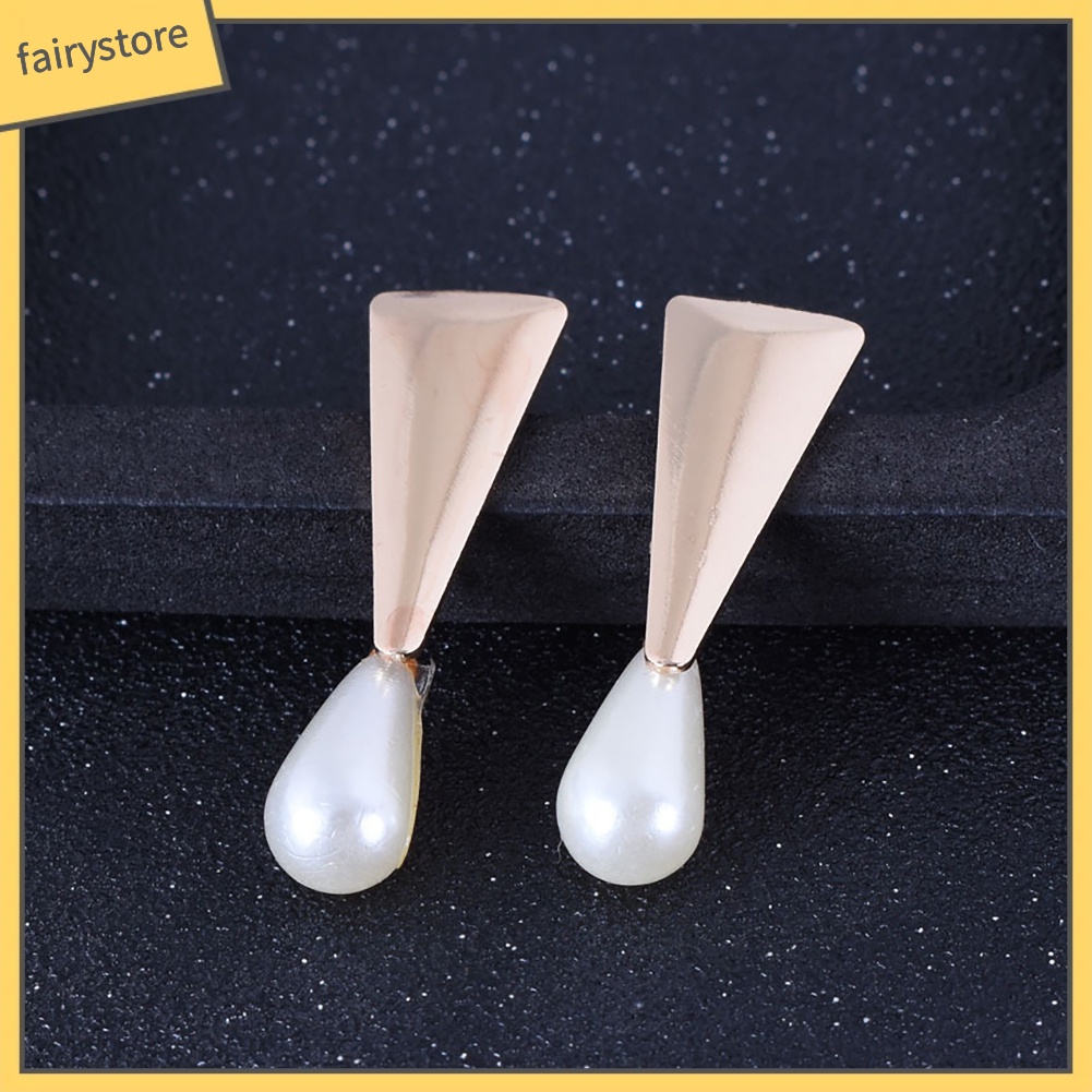 Set 2 Cặp Bông Tai Tam Giác Đính Ngọc Trai Giả Phong Cách Hàn Quốc