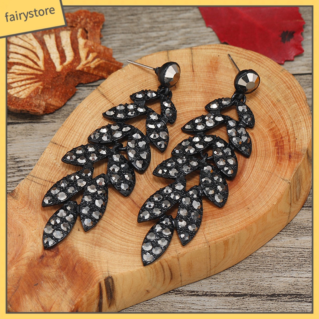 1 Đôi Bông Tai Hình Chiếc Lá Đính Đá Phong Cách Vintage Dành Cho Nữ