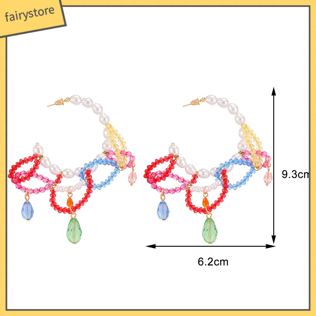 Bông Tai Dạng Vòng Phối Tua Rua Đính Hạt Ngọc Trai Nhân Tạo Thời Trang