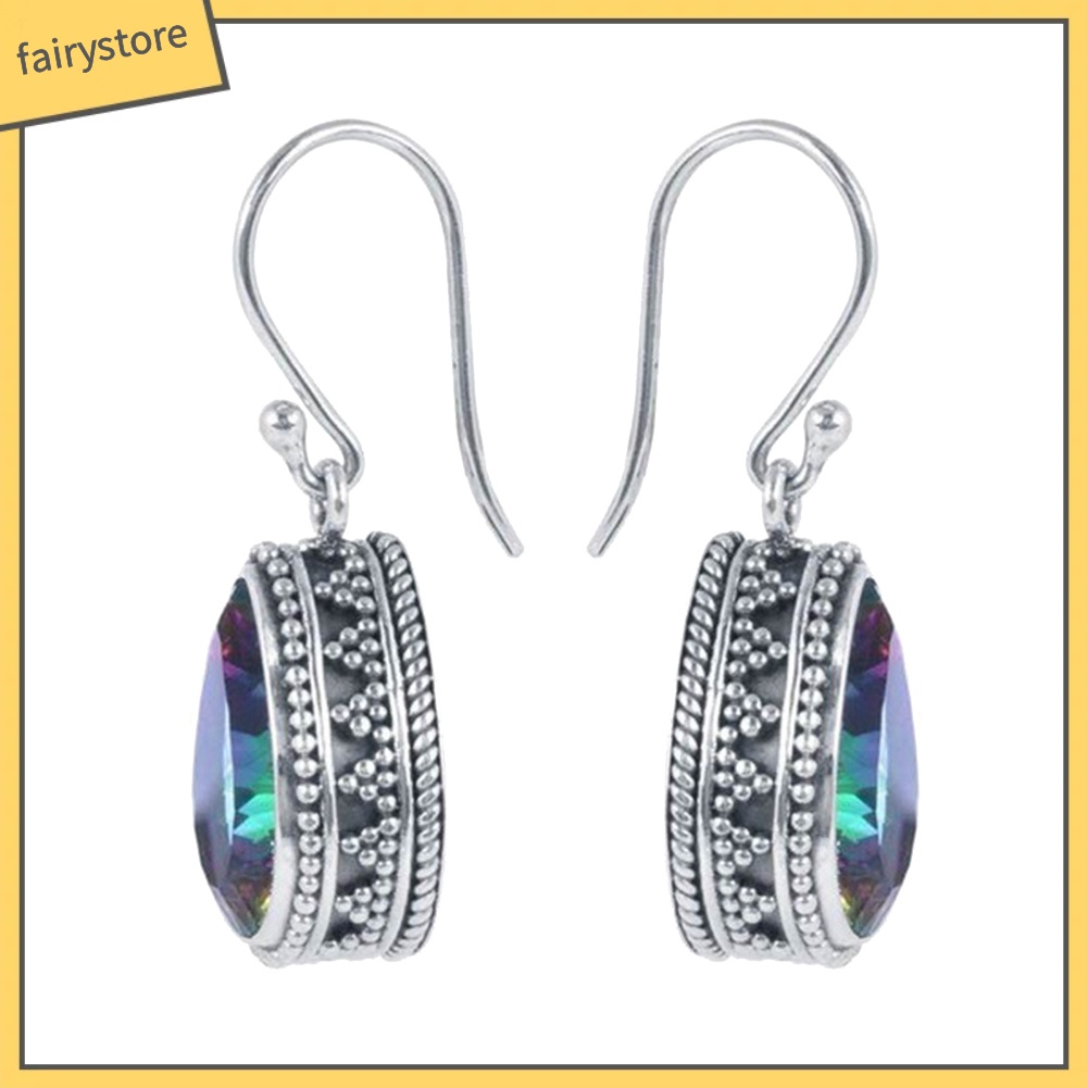 Bông Tai Chuỗi Đính Đá Topaz Giả Hình Giọt Nước Nhiều Màu Thời Trang Cho Nữ