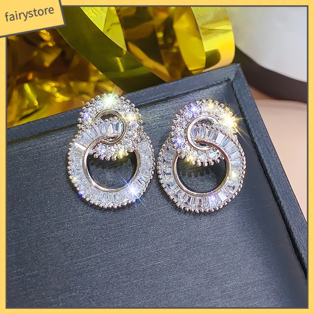 Bông Tai Hình Tròn Đôi Lấp Lánh Đơn Giản Cho Nữ