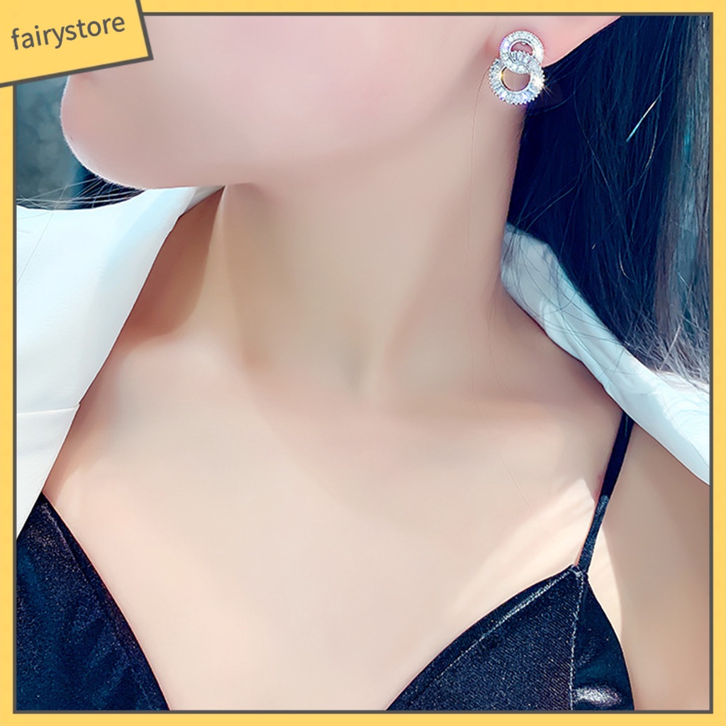 Bông Tai Hình Tròn Đôi Lấp Lánh Đơn Giản Cho Nữ