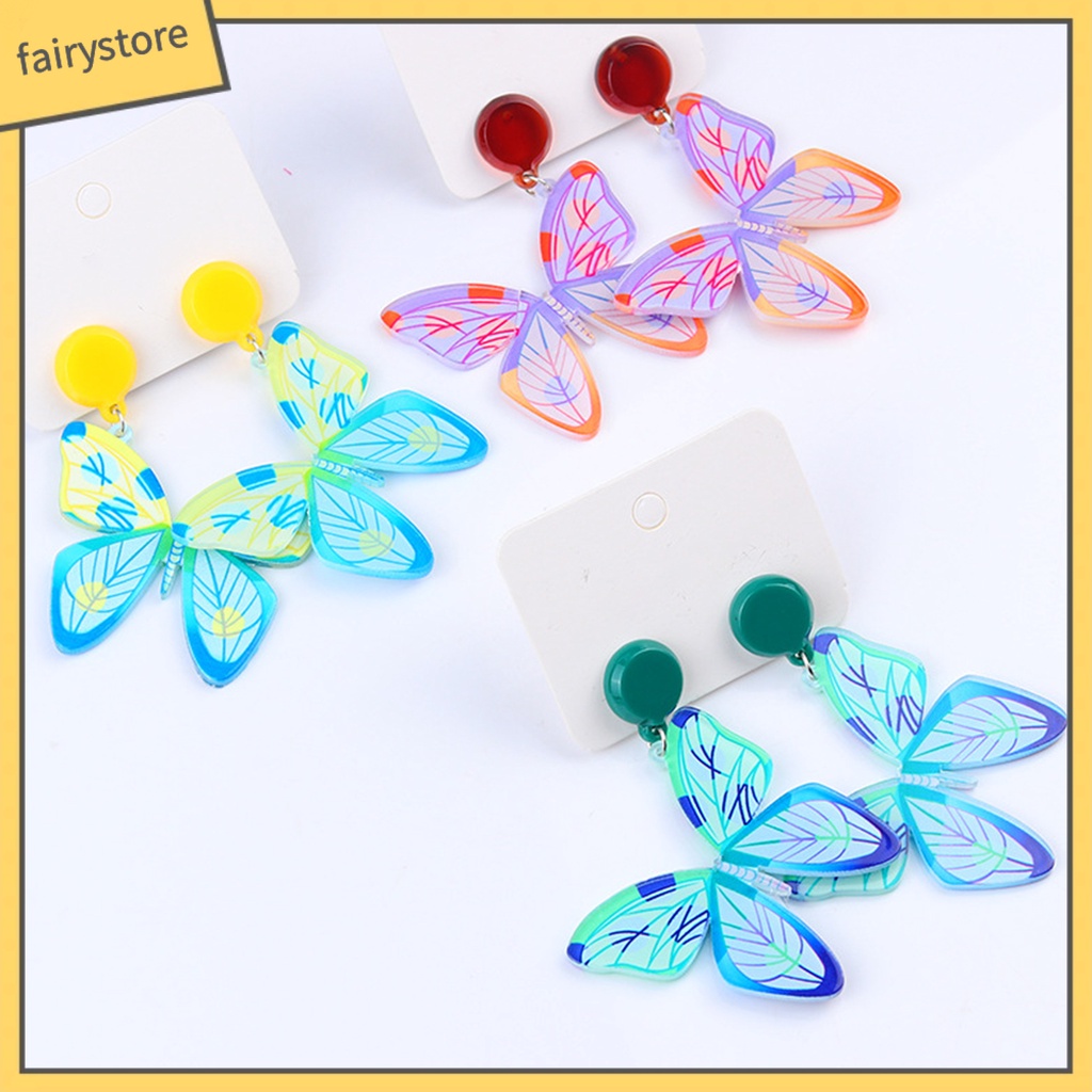 1 Đôi Bông Tai Treo Hình Bướm Trong Suốt Tinh Tế Thời Trang