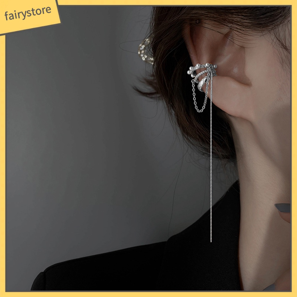 [FRO] 1 Khuyên Tai Dạng Kẹp Ba Lớp Đính Đá Ngọc Trai Nhân Tạo Phong Cách Pháp Thích Hợp Cho Tiệc Cưới