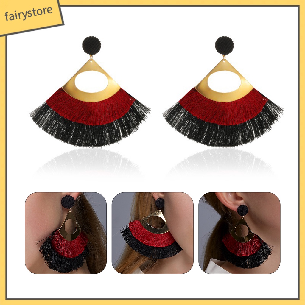 1 Đôi Bông Tai Hình Vỏ Sò Đính Tua Rua Phong Cách Bohemian Thời Trang