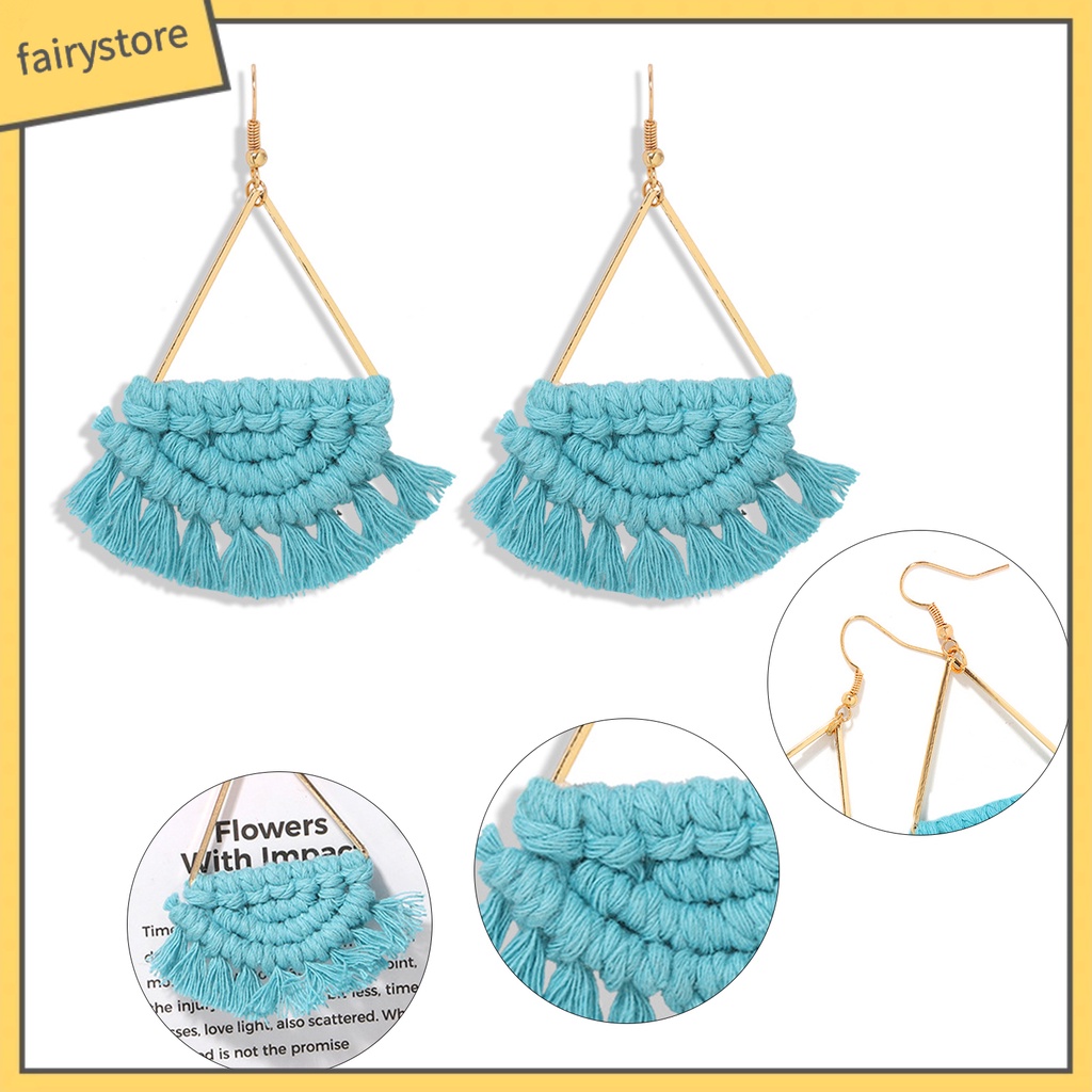 [FRO] 1 Đôi Bông Tai Móc Tua Rua Bện Khối Lượng Nhẹ Phong Cách Bohemia Đi Biển
