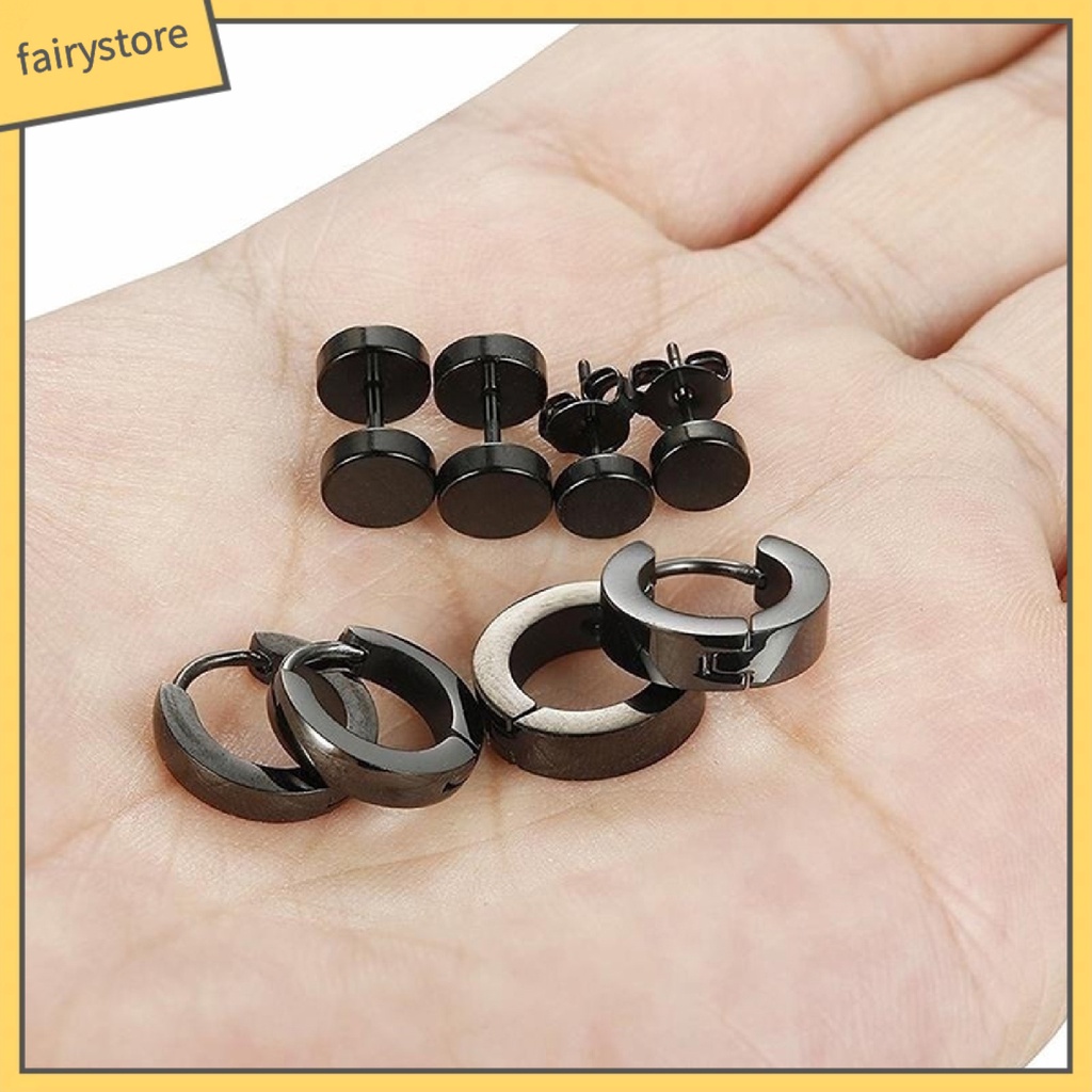 Set 4 Đôi Bông Tai Hình Quả Tạ Bằng Thép Không Gỉ Dành Cho Nam