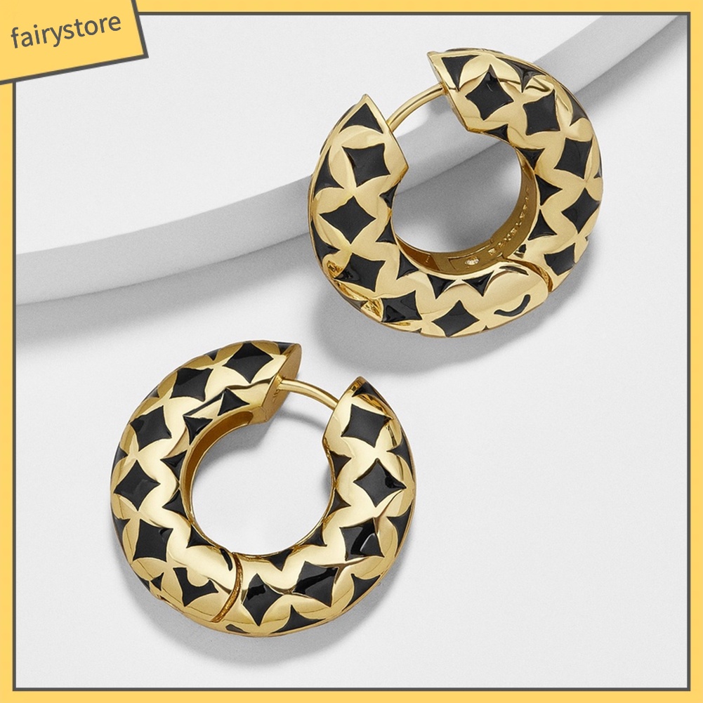 1 Bông Tai Tròn Mặt Tráng Men Họa Tiết Hình Học Nhiều Màu Sắc Cho Nữ