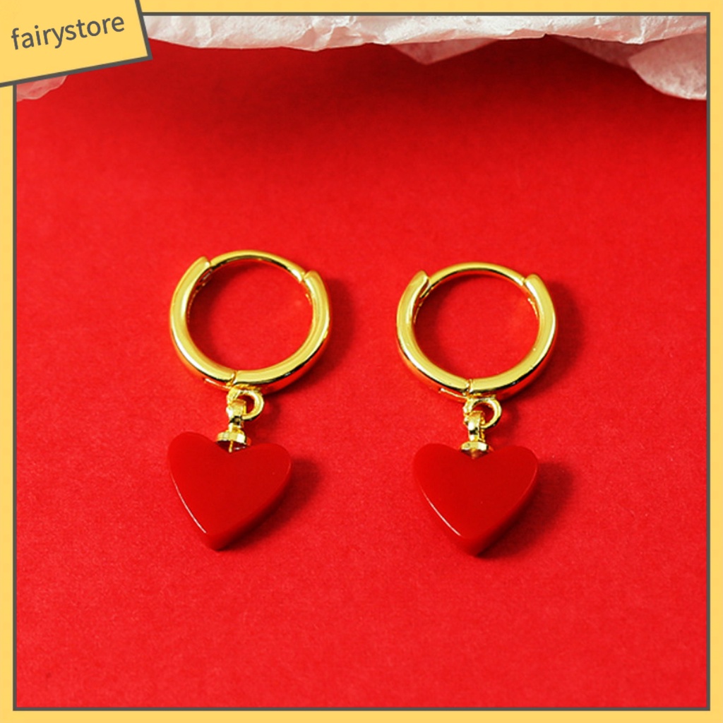1 Đôi Bông Tai Hình Trái Tim Đỏ Viền Mịn Phong Cách Hàn Quốc Dành Cho Nữ