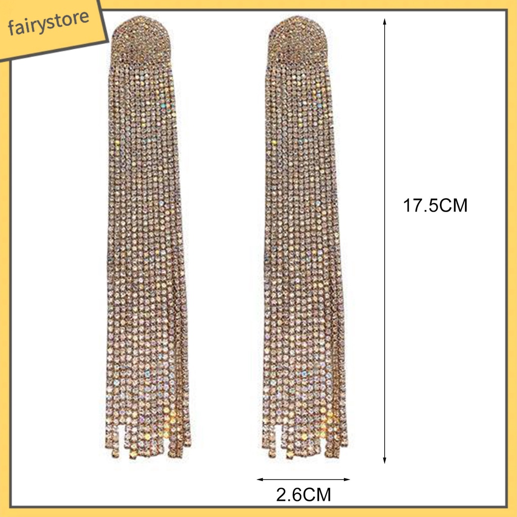 Bông Tai Dáng Dài Bằng Hợp Kim Đính Đá Lấp Lánh Thời Trang Cho Nữ